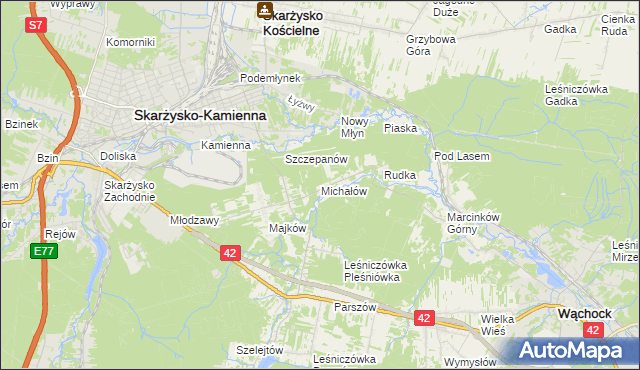 mapa Michałów gmina Skarżysko Kościelne, Michałów gmina Skarżysko Kościelne na mapie Targeo