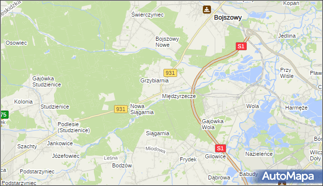 mapa Międzyrzecze gmina Bojszowy, Międzyrzecze gmina Bojszowy na mapie Targeo