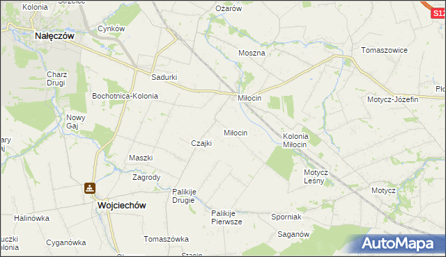 mapa Miłocin gmina Wojciechów, Miłocin gmina Wojciechów na mapie Targeo