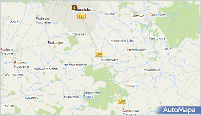 mapa Miłosławice gmina Mieścisko, Miłosławice gmina Mieścisko na mapie Targeo