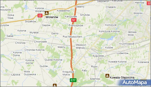 mapa Młodocin Większy, Młodocin Większy na mapie Targeo