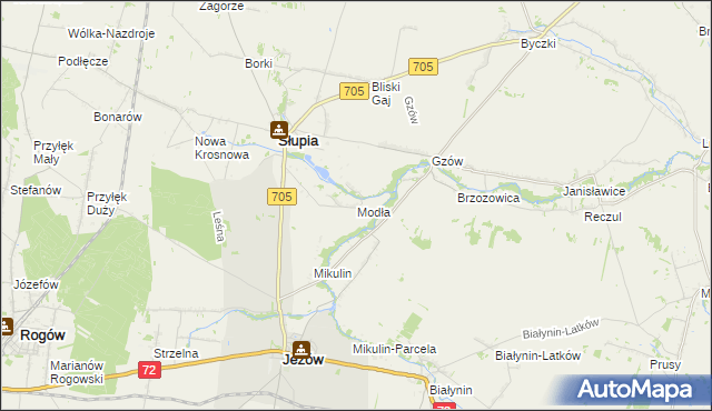 mapa Modła gmina Słupia, Modła gmina Słupia na mapie Targeo