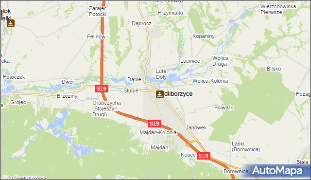 mapa Modliborzyce powiat janowski, Modliborzyce powiat janowski na mapie Targeo