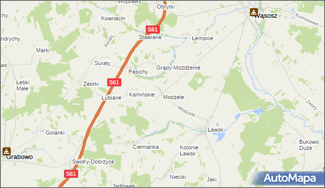 mapa Modzele gmina Wąsosz, Modzele gmina Wąsosz na mapie Targeo