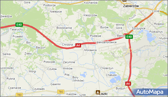 mapa Morawica gmina Liszki, Morawica gmina Liszki na mapie Targeo