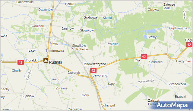 mapa Mostki gmina Rudniki, Mostki gmina Rudniki na mapie Targeo