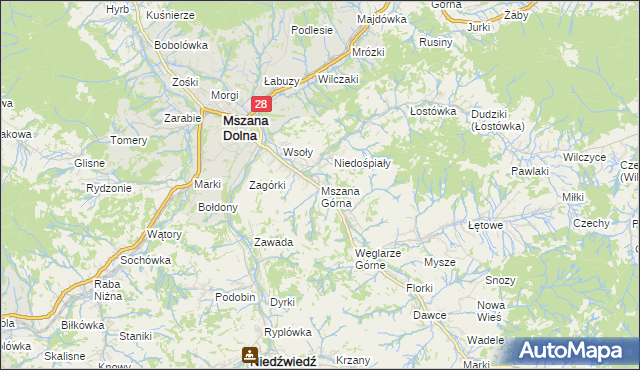 mapa Mszana Górna, Mszana Górna na mapie Targeo