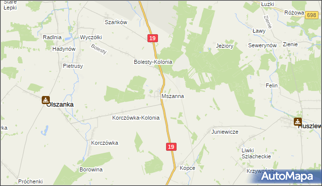 mapa Mszanna gmina Olszanka, Mszanna gmina Olszanka na mapie Targeo