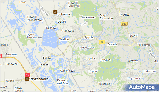 mapa Nieboczowy, Nieboczowy na mapie Targeo