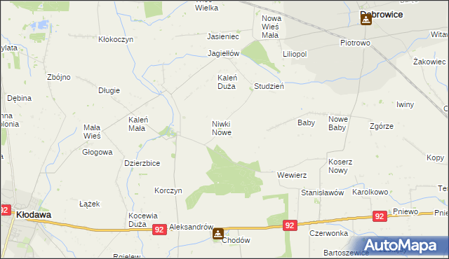 mapa Niwki gmina Chodów, Niwki gmina Chodów na mapie Targeo