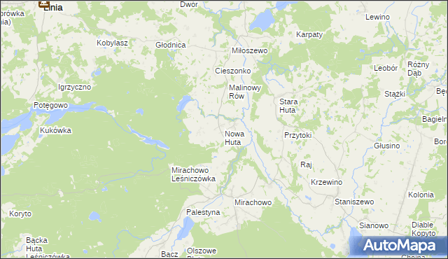 mapa Nowa Huta gmina Kartuzy, Nowa Huta gmina Kartuzy na mapie Targeo