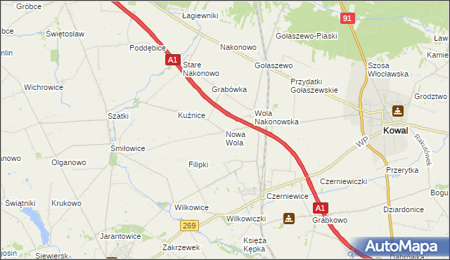 mapa Nowa Wola gmina Choceń, Nowa Wola gmina Choceń na mapie Targeo