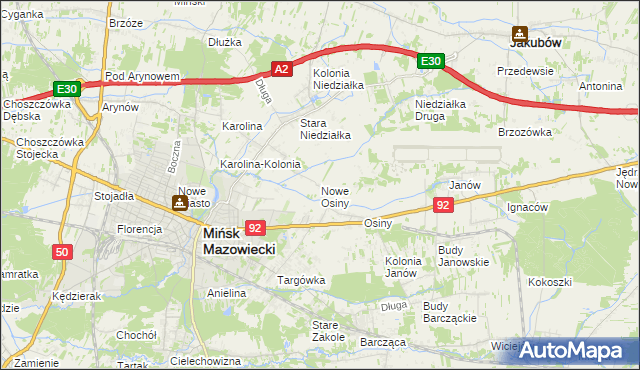 mapa Nowe Osiny, Nowe Osiny na mapie Targeo
