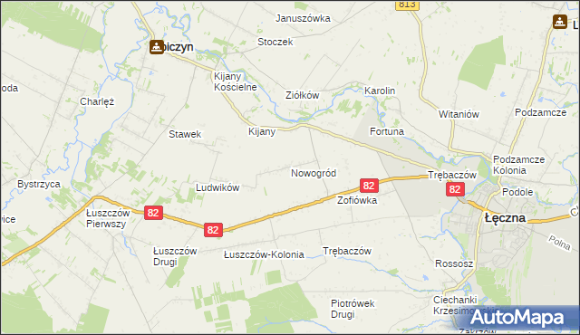 mapa Nowogród gmina Łęczna, Nowogród gmina Łęczna na mapie Targeo