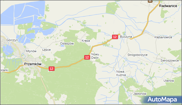 mapa Nowy Dwór gmina Radwanice, Nowy Dwór gmina Radwanice na mapie Targeo