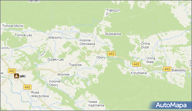 mapa Obory gmina Gizałki, Obory gmina Gizałki na mapie Targeo