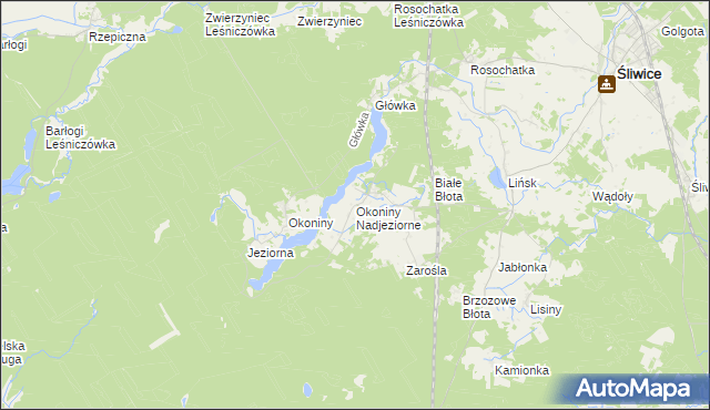 mapa Okoniny Nadjeziorne, Okoniny Nadjeziorne na mapie Targeo