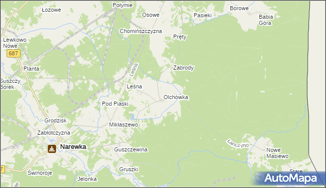 mapa Olchówka gmina Narewka, Olchówka gmina Narewka na mapie Targeo
