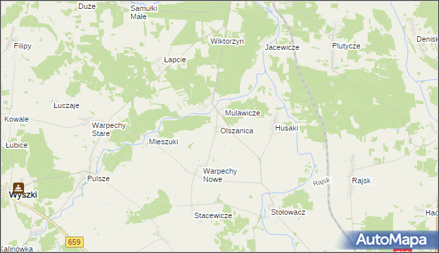 mapa Olszanica gmina Wyszki, Olszanica gmina Wyszki na mapie Targeo