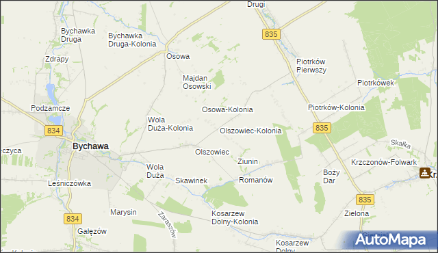 mapa Olszowiec-Kolonia gmina Bychawa, Olszowiec-Kolonia gmina Bychawa na mapie Targeo