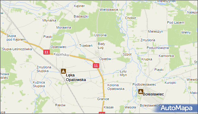 mapa Opatów gmina Łęka Opatowska, Opatów gmina Łęka Opatowska na mapie Targeo