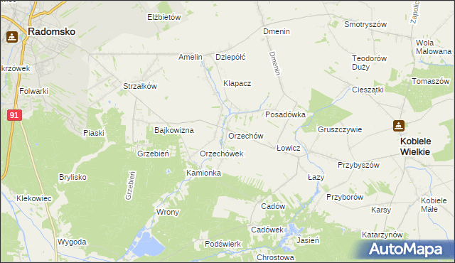 mapa Orzechów gmina Kobiele Wielkie, Orzechów gmina Kobiele Wielkie na mapie Targeo