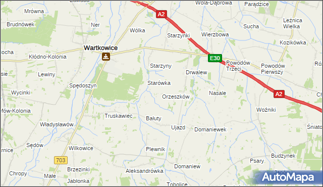 mapa Orzeszków gmina Wartkowice, Orzeszków gmina Wartkowice na mapie Targeo