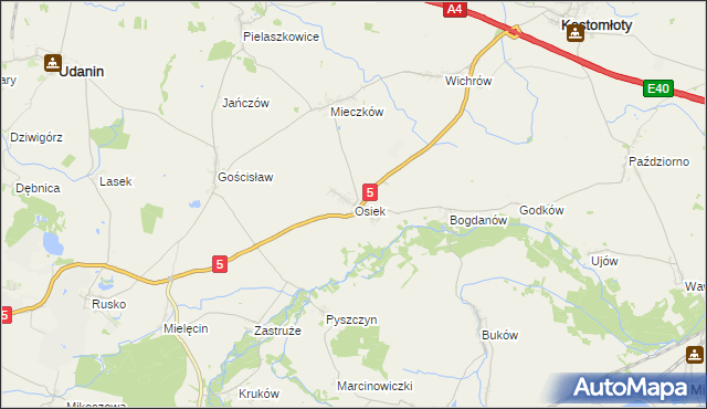 mapa Osiek gmina Kostomłoty, Osiek gmina Kostomłoty na mapie Targeo