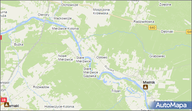 mapa Osłowo gmina Mielnik, Osłowo gmina Mielnik na mapie Targeo
