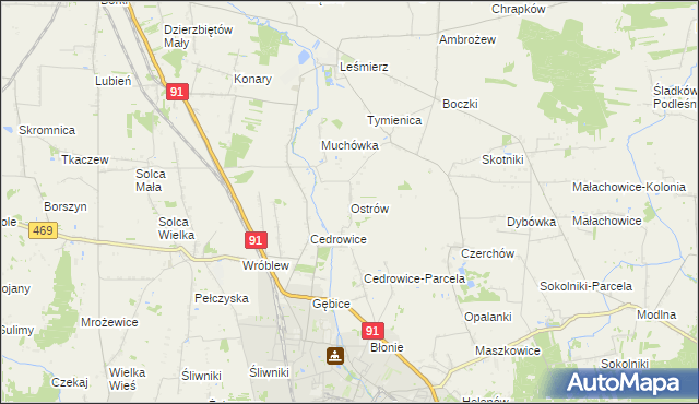 mapa Ostrów gmina Ozorków, Ostrów gmina Ozorków na mapie Targeo