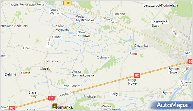 mapa Ostrowy gmina Somianka, Ostrowy gmina Somianka na mapie Targeo