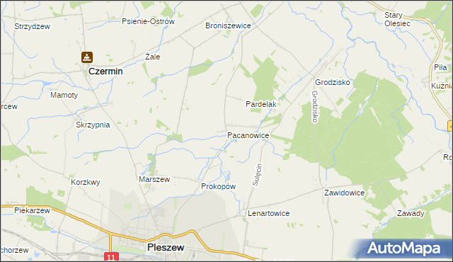 mapa Pacanowice, Pacanowice na mapie Targeo