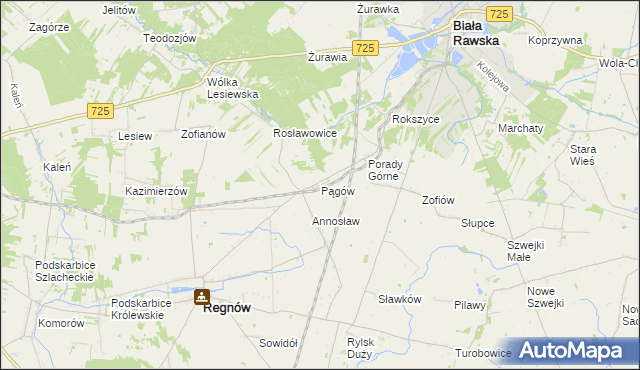 mapa Pągów gmina Biała Rawska, Pągów gmina Biała Rawska na mapie Targeo