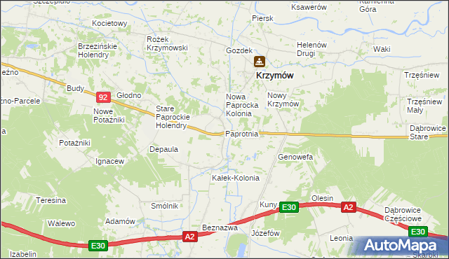 mapa Paprotnia gmina Krzymów, Paprotnia gmina Krzymów na mapie Targeo