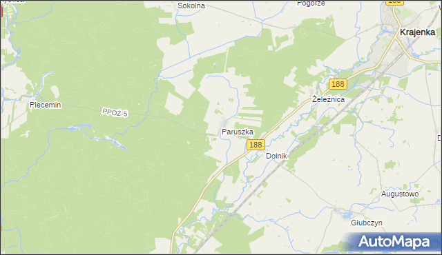 mapa Paruszka, Paruszka na mapie Targeo