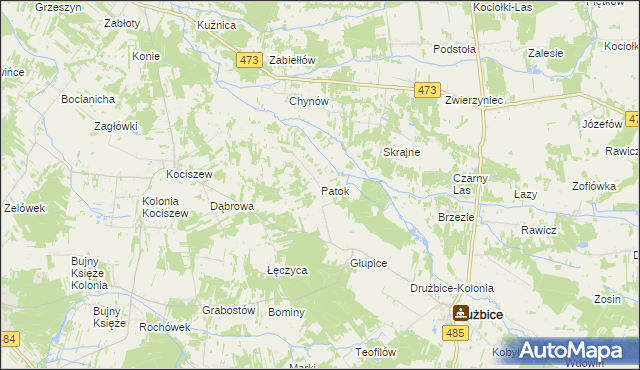 mapa Patok gmina Drużbice, Patok gmina Drużbice na mapie Targeo