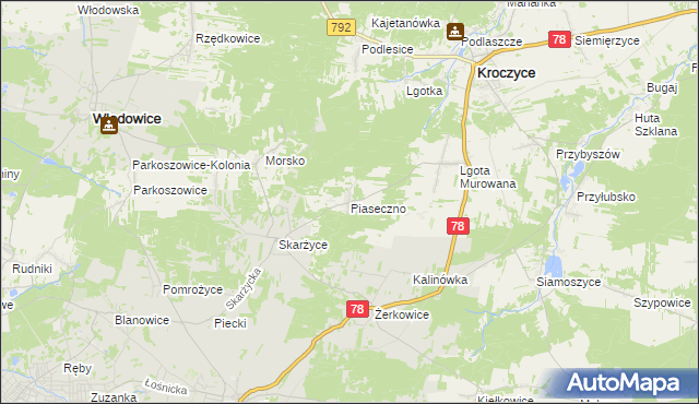 mapa Piaseczno gmina Kroczyce, Piaseczno gmina Kroczyce na mapie Targeo