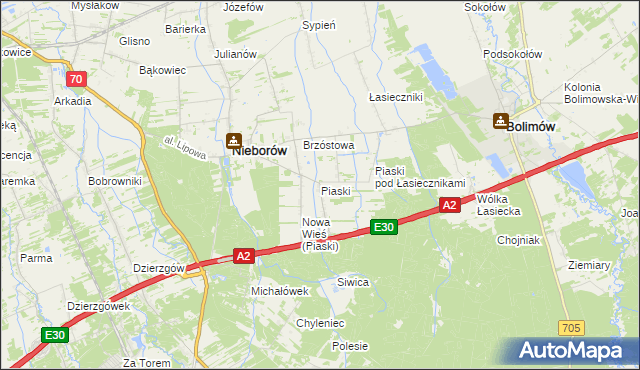 mapa Piaski gmina Nieborów, Piaski gmina Nieborów na mapie Targeo