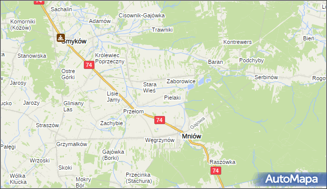 mapa Pielaki gmina Mniów, Pielaki gmina Mniów na mapie Targeo