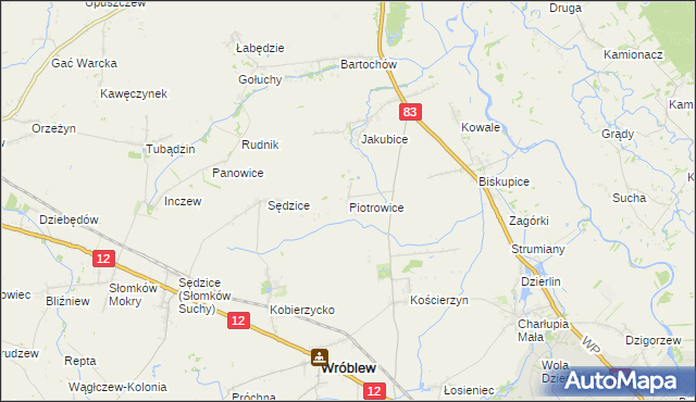 mapa Piotrowice gmina Warta, Piotrowice gmina Warta na mapie Targeo