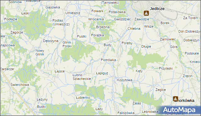 mapa Piotrówka gmina Jedlicze, Piotrówka gmina Jedlicze na mapie Targeo