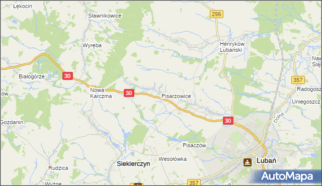 mapa Pisarzowice gmina Lubań, Pisarzowice gmina Lubań na mapie Targeo