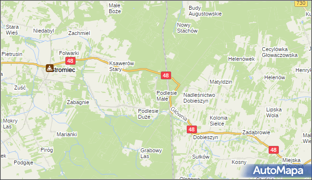mapa Podlesie Małe gmina Stromiec, Podlesie Małe gmina Stromiec na mapie Targeo