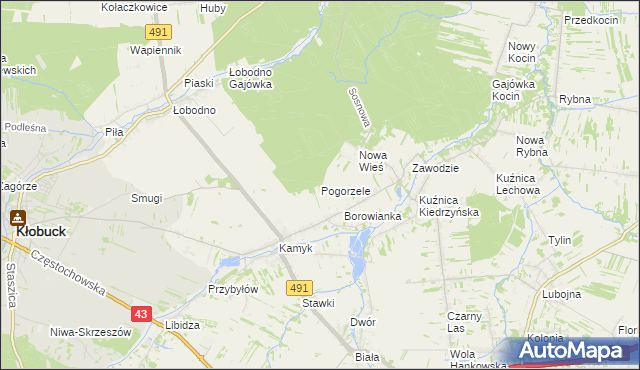 mapa Pogorzele gmina Kłobuck, Pogorzele gmina Kłobuck na mapie Targeo