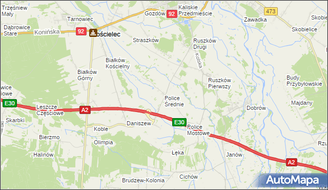 mapa Police Średnie, Police Średnie na mapie Targeo