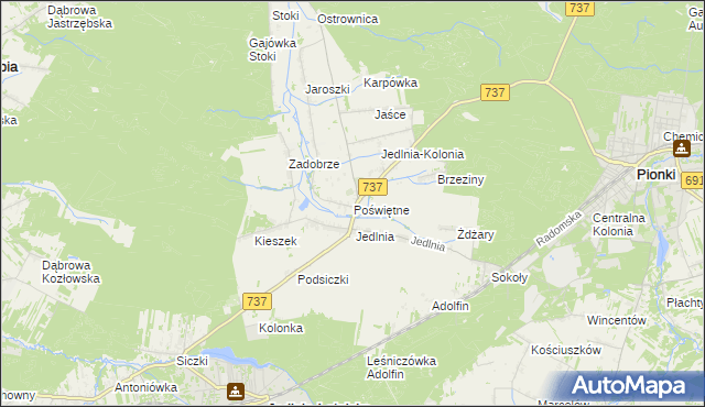 mapa Poświętne gmina Pionki, Poświętne gmina Pionki na mapie Targeo