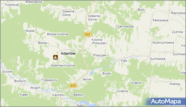 mapa Potoczek gmina Adamów, Potoczek gmina Adamów na mapie Targeo