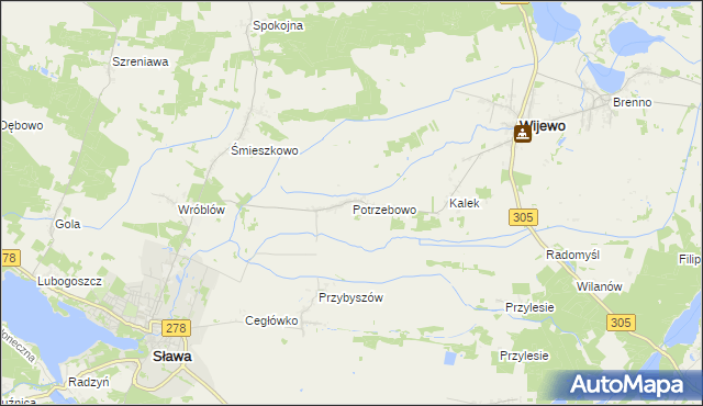 mapa Potrzebowo gmina Wijewo, Potrzebowo gmina Wijewo na mapie Targeo