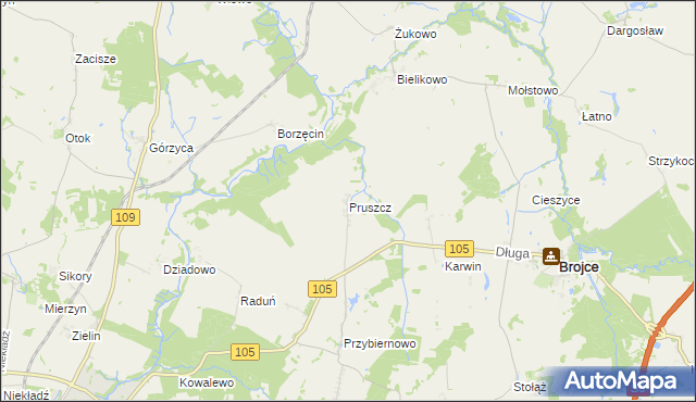 mapa Pruszcz gmina Brojce, Pruszcz gmina Brojce na mapie Targeo