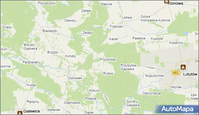 mapa Przybyłów gmina Galewice, Przybyłów gmina Galewice na mapie Targeo